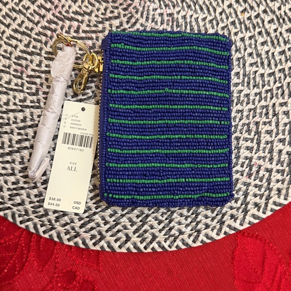 Anthropologie Beaded Floral Card Holder with Keychain - Blue, Red, White - Picture 2 of 5